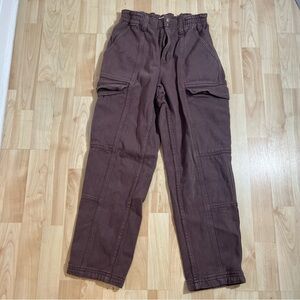 Pacsun Cargo Utility Pants Brown Snap Button Size Small Elastic Waisted